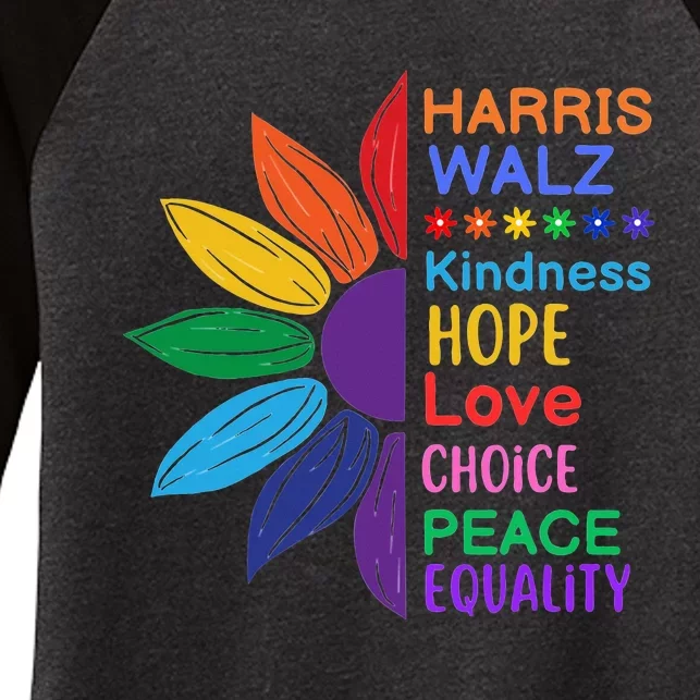 Harris Walz Diversity Rainbow Daisy Sunflower Vote Blue Women's Tri-Blend 3/4-Sleeve Raglan Shirt