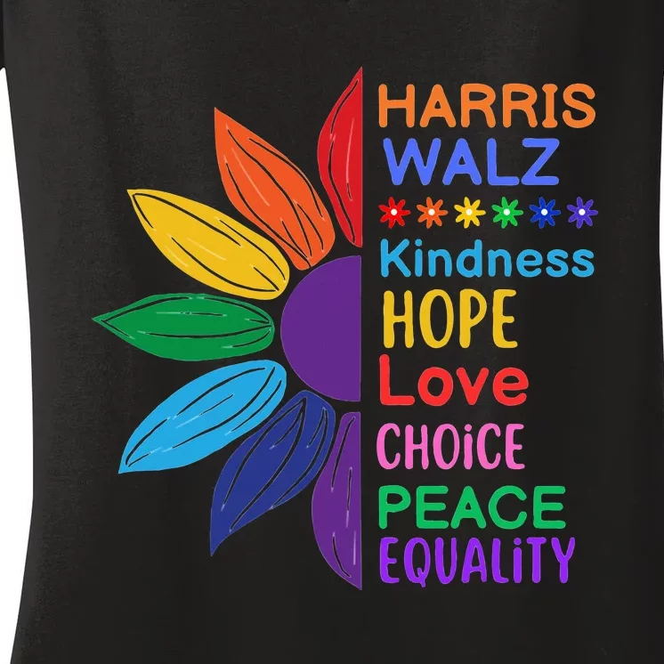 Harris Walz Diversity Rainbow Daisy Sunflower Vote Blue Women's V-Neck T-Shirt