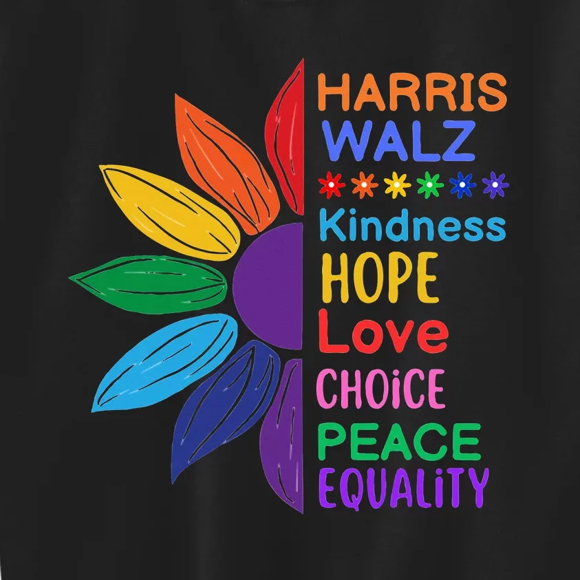 Harris Walz Diversity Rainbow Daisy Sunflower Vote Blue Kids Sweatshirt