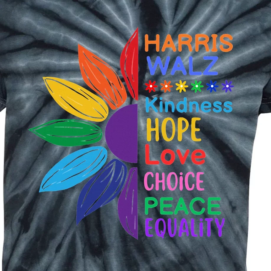 Harris Walz Diversity Rainbow Daisy Sunflower Vote Blue Kids Tie-Dye T-Shirt