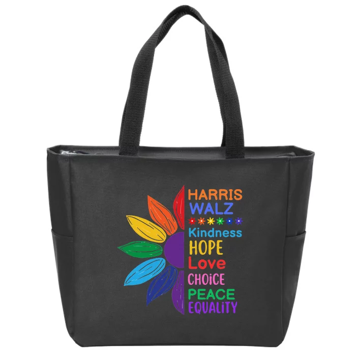 Harris Walz Diversity Rainbow Daisy Sunflower Vote Blue Zip Tote Bag