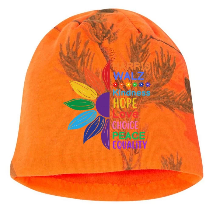 Harris Walz Diversity Rainbow Daisy Sunflower Vote Blue Kati - Camo Knit Beanie