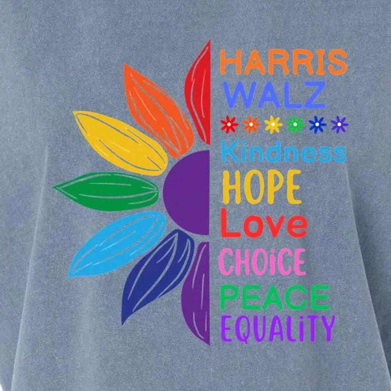 Harris Walz Diversity Rainbow Daisy Sunflower Vote Blue Garment-Dyed Women's Muscle Tee