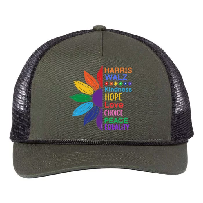 Harris Walz Diversity Rainbow Daisy Sunflower Vote Blue Retro Rope Trucker Hat Cap