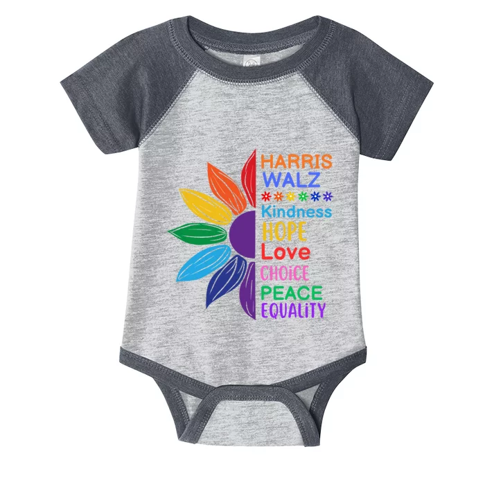 Harris Walz Diversity Rainbow Daisy Sunflower Vote Blue Infant Baby Jersey Bodysuit