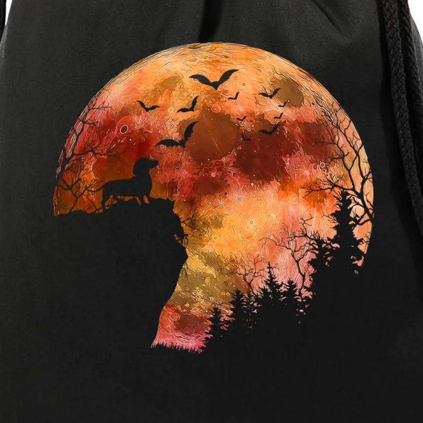 Halloween Wiener Dachshund Breed & Spooky Full Moon Drawstring Bag