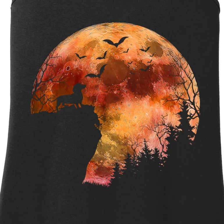 Halloween Wiener Dachshund Breed & Spooky Full Moon Ladies Essential Tank