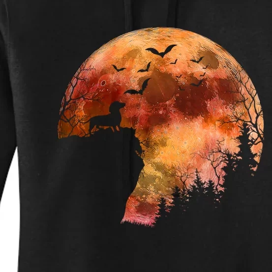 Halloween Wiener Dachshund Breed & Spooky Full Moon Women's Pullover Hoodie