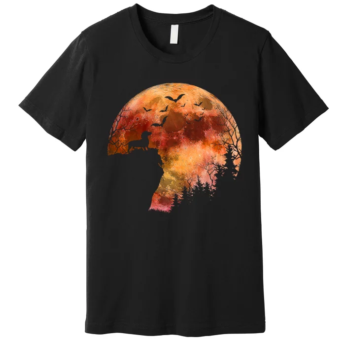 Halloween Wiener Dachshund Breed & Spooky Full Moon Premium T-Shirt