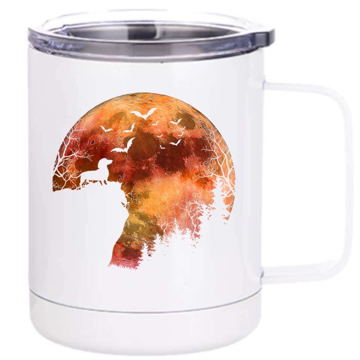 Halloween Wiener Dachshund Breed & Spooky Full Moon Front & Back 12oz Stainless Steel Tumbler Cup