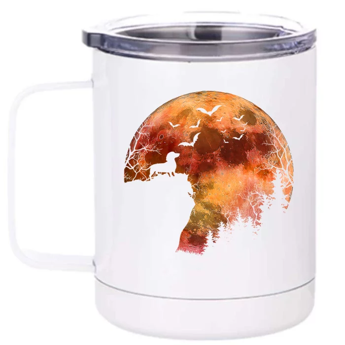 Halloween Wiener Dachshund Breed & Spooky Full Moon Front & Back 12oz Stainless Steel Tumbler Cup