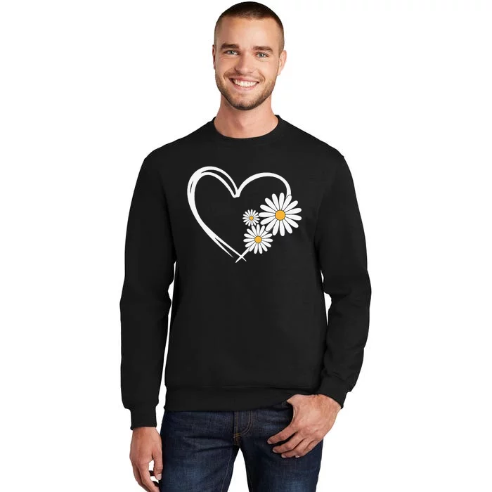 Heart With Daisy Flowers Daisies With Heart Outline Tall Sweatshirt