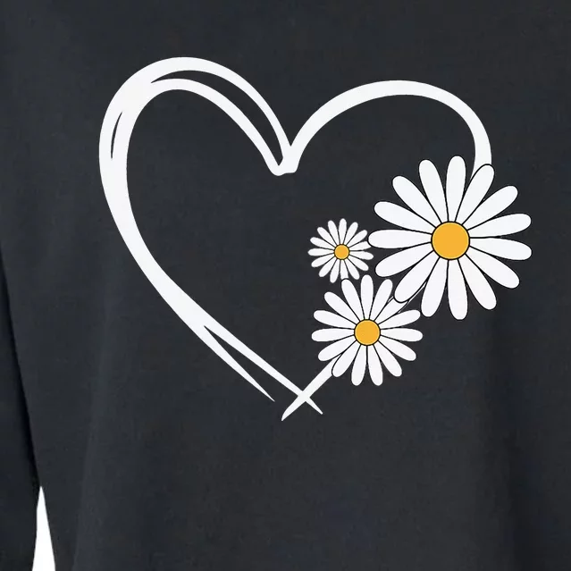 Heart With Daisy Flowers Daisies With Heart Outline Cropped Pullover Crew