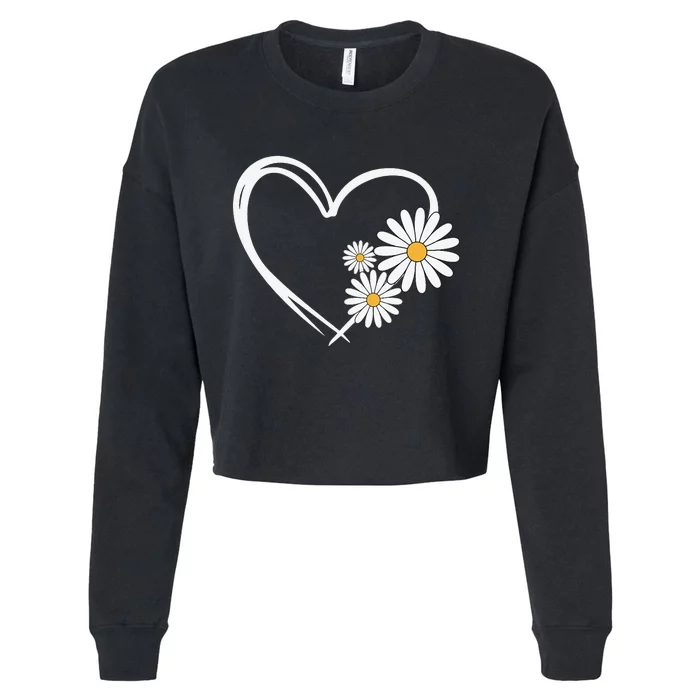 Heart With Daisy Flowers Daisies With Heart Outline Cropped Pullover Crew