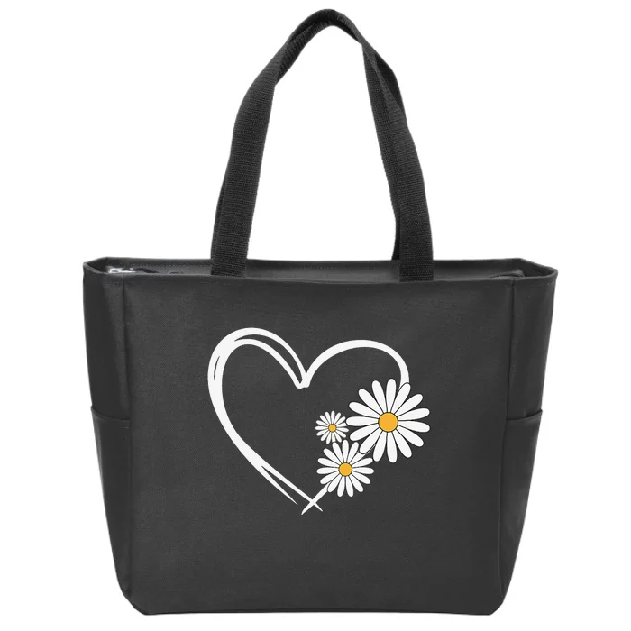 Heart With Daisy Flowers Daisies With Heart Outline Zip Tote Bag