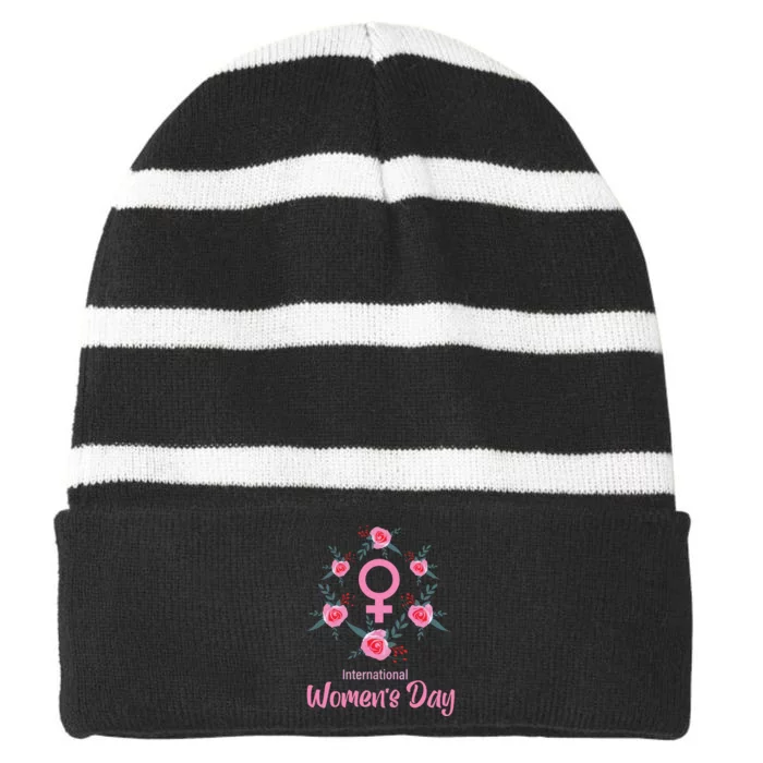 Happy Women Day International Women Day 8 March 2024 Striped Beanie with Solid Band