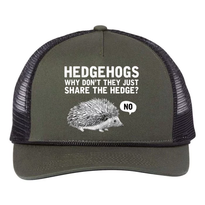 Hedgehogs Why Don't They Just Share The Hedge Funny Retro Rope Trucker Hat Cap