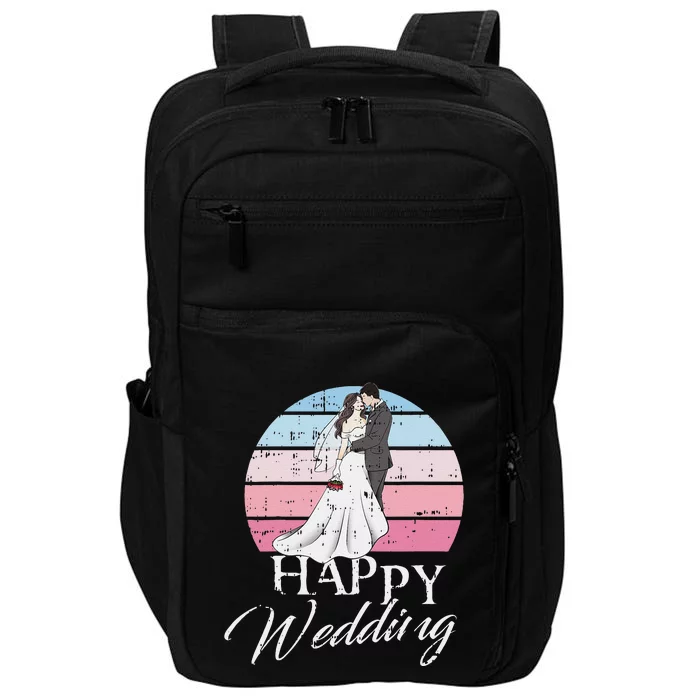 Happy Wedding Day Retro Engaged Couple Bride Groom Impact Tech Backpack