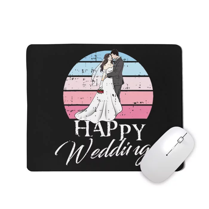 Happy Wedding Day Retro Engaged Couple Bride Groom Mousepad