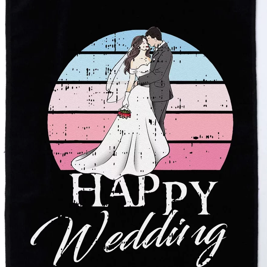 Happy Wedding Day Retro Engaged Couple Bride Groom Platinum Collection Golf Towel