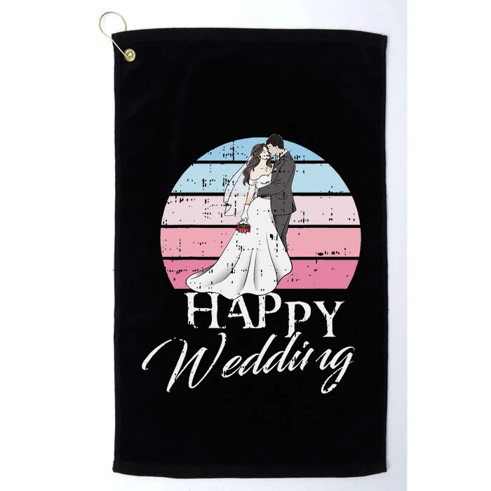 Happy Wedding Day Retro Engaged Couple Bride Groom Platinum Collection Golf Towel