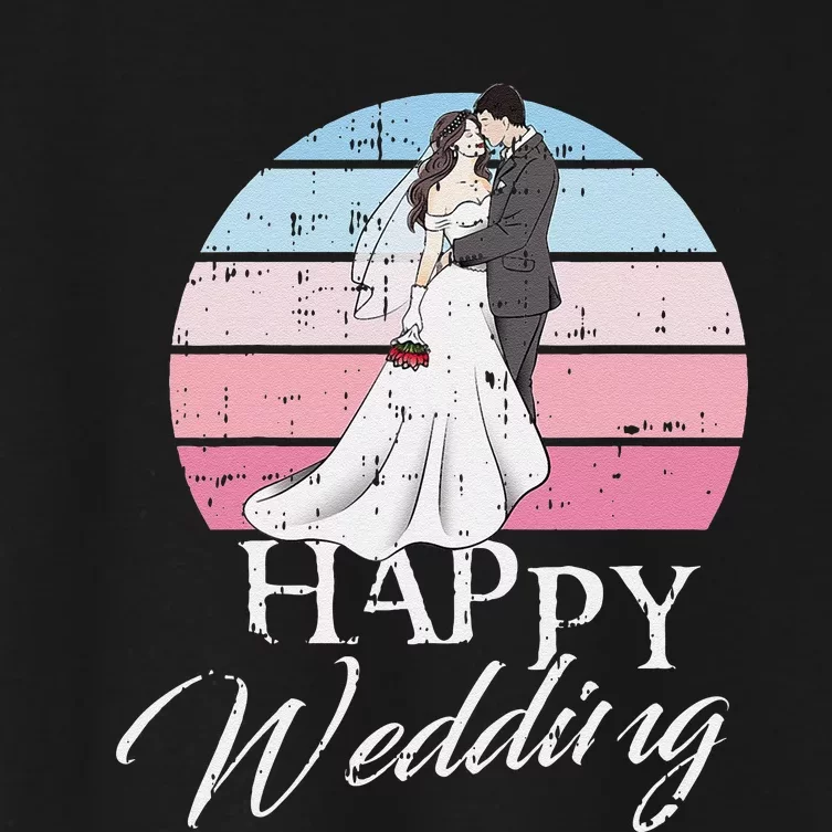 Happy Wedding Day Retro Engaged Couple Bride Groom Women's Crop Top Tee