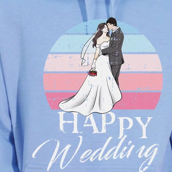 Happy Wedding Day Retro Engaged Couple Bride Groom Unisex Surf Hoodie