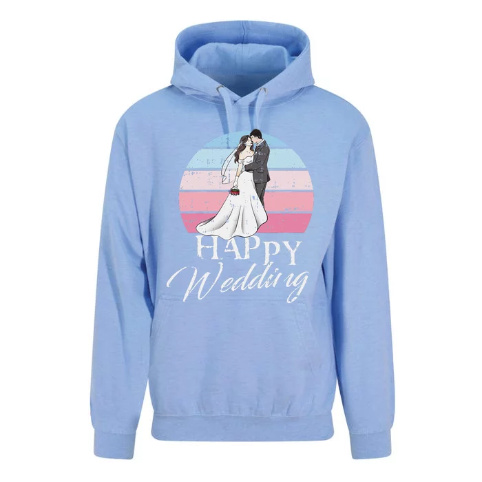 Happy Wedding Day Retro Engaged Couple Bride Groom Unisex Surf Hoodie