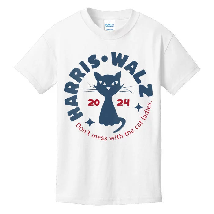 Harris Waltz Dont Mess With The Cat Ladies Kamala Tim Walz Kids T-Shirt