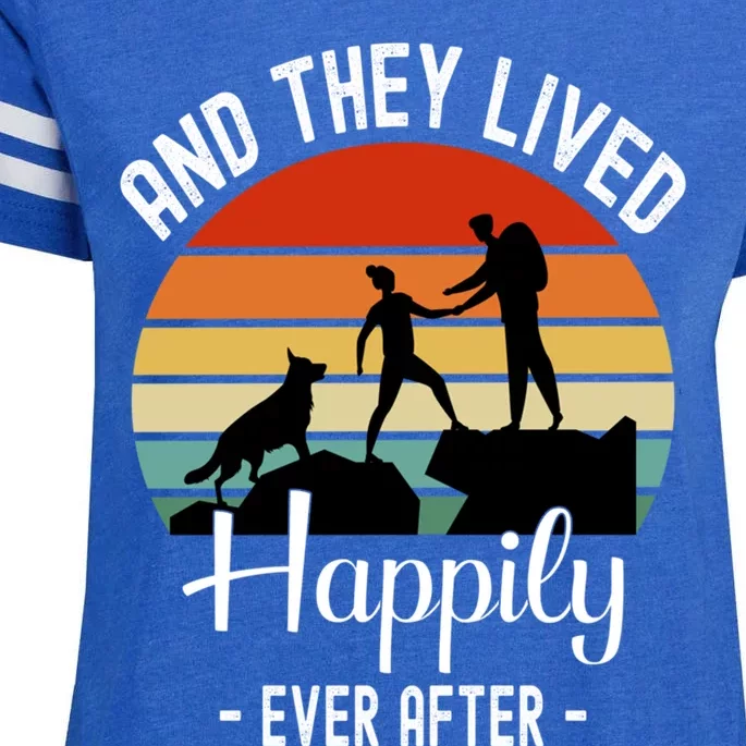 Hikers With Dog They Lived Happily Ever After Hiking Camping Gift Enza Ladies Jersey Football T-Shirt