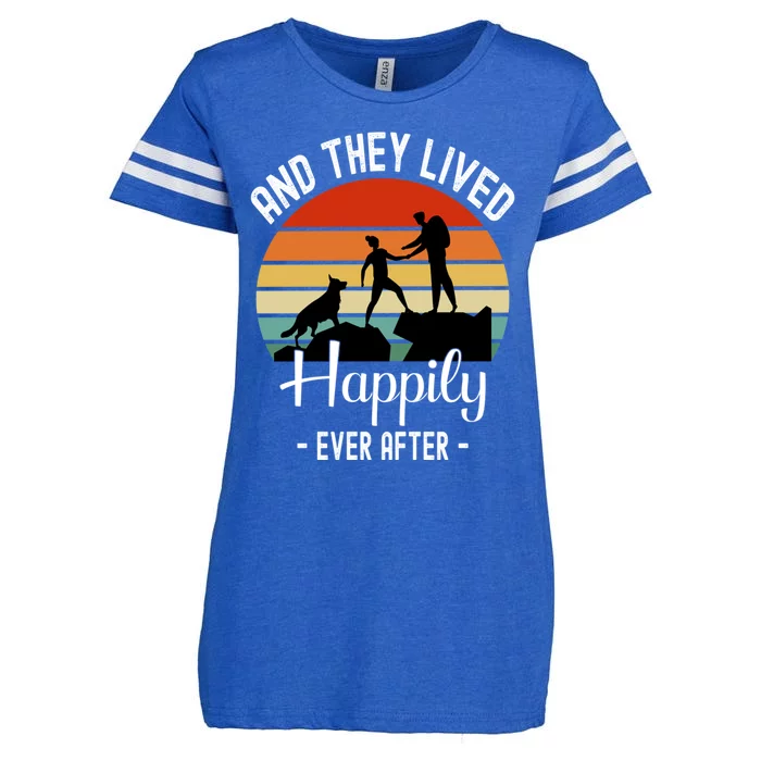 Hikers With Dog They Lived Happily Ever After Hiking Camping Gift Enza Ladies Jersey Football T-Shirt