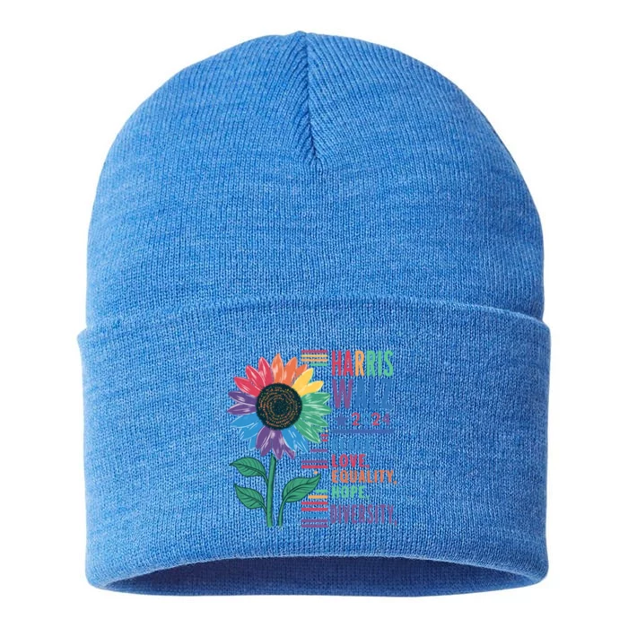 Harris Walz Election 2024 Peace Love Equality Hope Diversity Gift Sustainable Knit Beanie