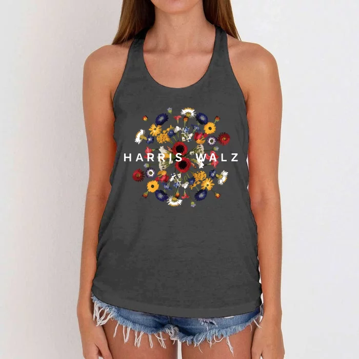 Harris Walz Flower Mandala Central Bloom Women's Knotted Racerback Tank