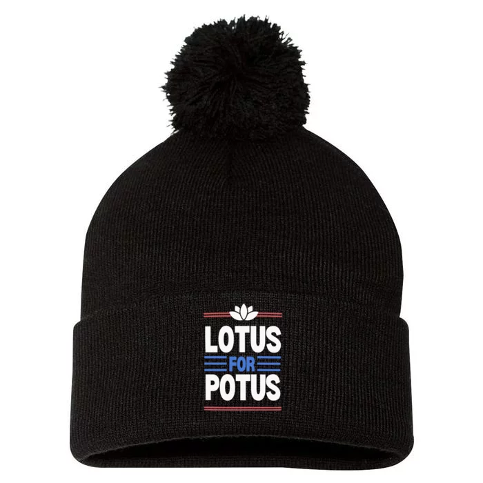 Harris Walz For Presiden Lotus For Potus Pom Pom 12in Knit Beanie