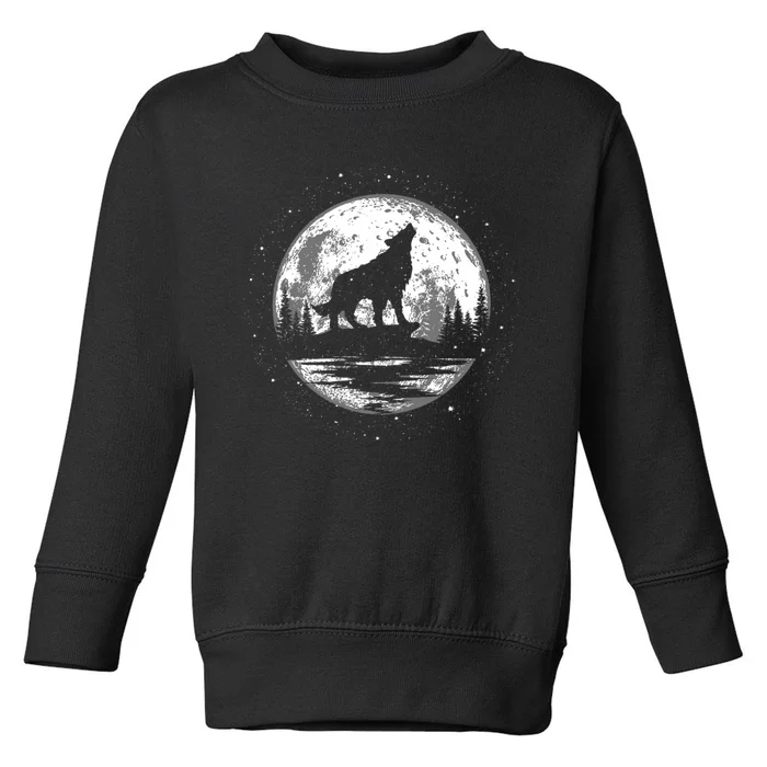 Howling Wolf For Funny Animal Wolf And Moon Toddler Sweatshirt