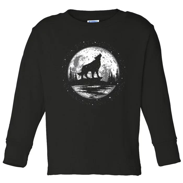 Howling Wolf For Funny Animal Wolf And Moon Toddler Long Sleeve Shirt