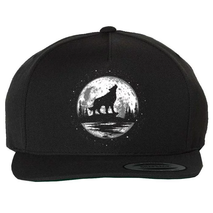 Howling Wolf For Funny Animal Wolf And Moon Wool Snapback Cap