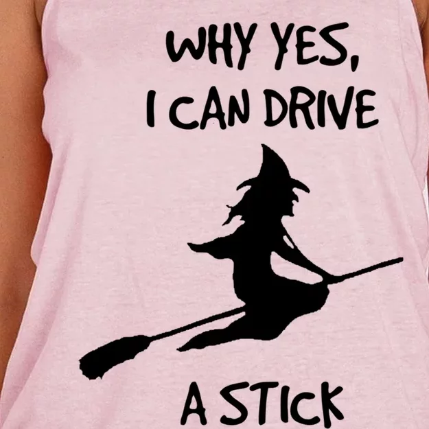 Halloween Witch Funny Why Yes I Can Drive A Stick Gift Women's Knotted Racerback Tank