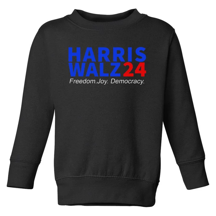 Harris Walz24 Freedom Joy Democracy Kamala Harris Waltz 2024 Gift Toddler Sweatshirt