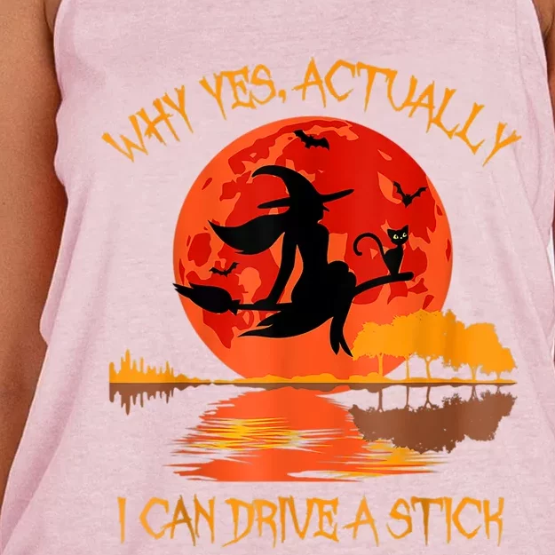 Halloween Witch Funny Gift Why Yes Actually I Can Drive A Stick Gift Women's Knotted Racerback Tank