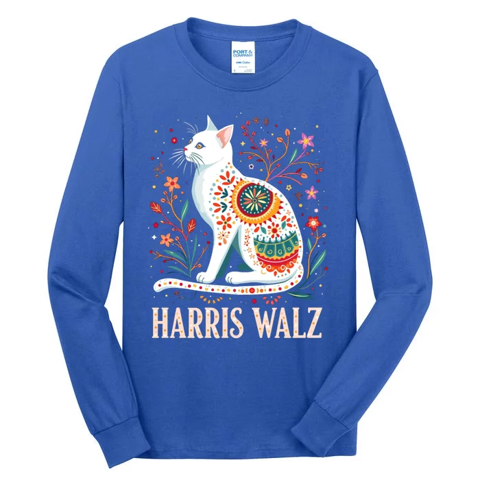 Harris Walz Floral Cat Gift Tall Long Sleeve T-Shirt