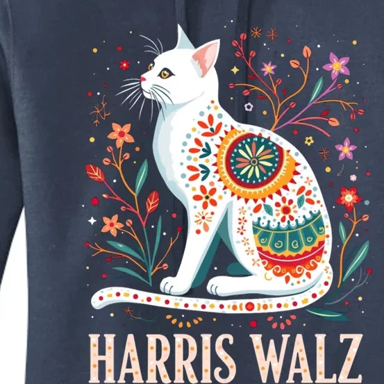 Harris Walz Floral Cat Gift Women's Pullover Hoodie