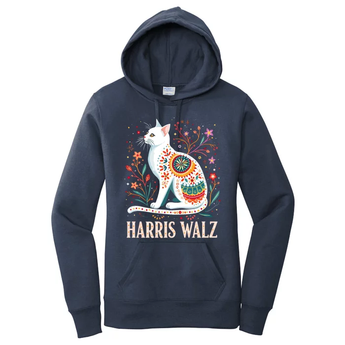 Harris Walz Floral Cat Gift Women's Pullover Hoodie