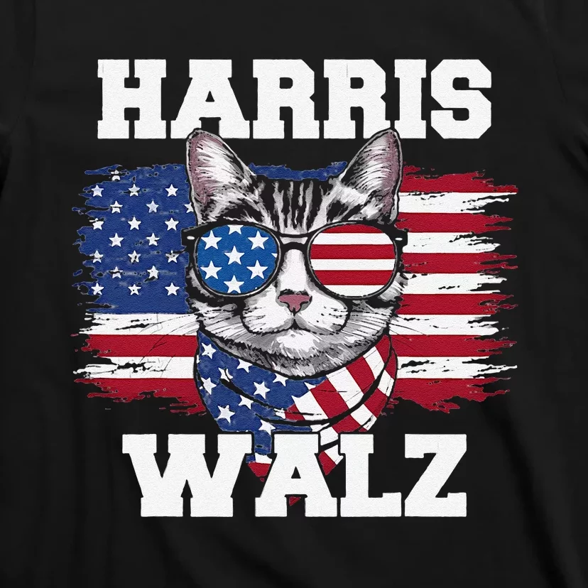 Harris Walz Funny Childless Cat Lady U.S Flag Cat Meme Gift T-Shirt