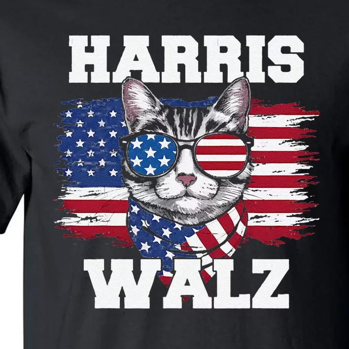 Harris Walz Funny Childless Cat Lady U.S Flag Cat Meme Gift Tall T-Shirt