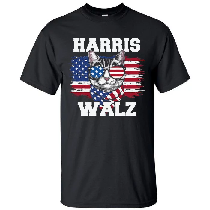 Harris Walz Funny Childless Cat Lady U.S Flag Cat Meme Gift Tall T-Shirt