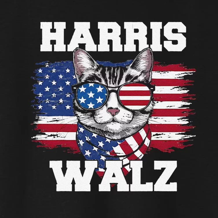 Harris Walz Funny Childless Cat Lady U.S Flag Cat Meme Gift Women's Crop Top Tee