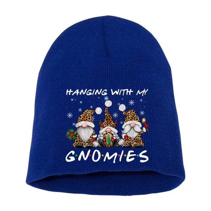 Hanging With Gnomies Christmas Pajamas Gnomes Xmas Leopard Short Acrylic Beanie