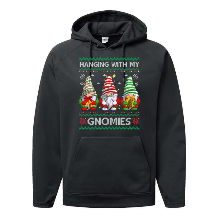 Hanging With Gnomies Ugly Gnomes Christmas Sweater Performance Fleece Hoodie