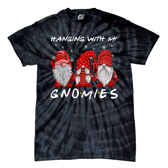 Hanging With Gnomies Christmas Gnomes Xmas Buffalo Plaid Red Tie-Dye T-Shirt